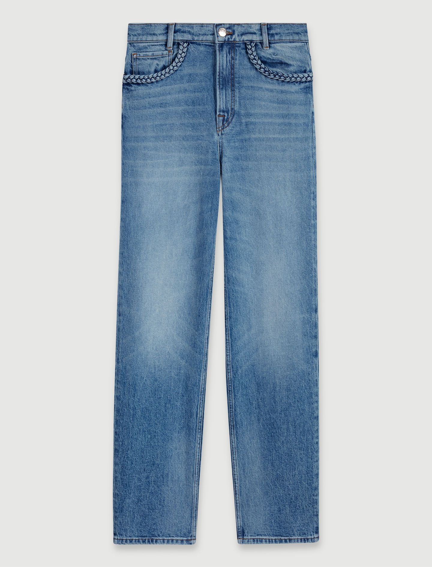 Quần jeans ống đứng phối viền bện